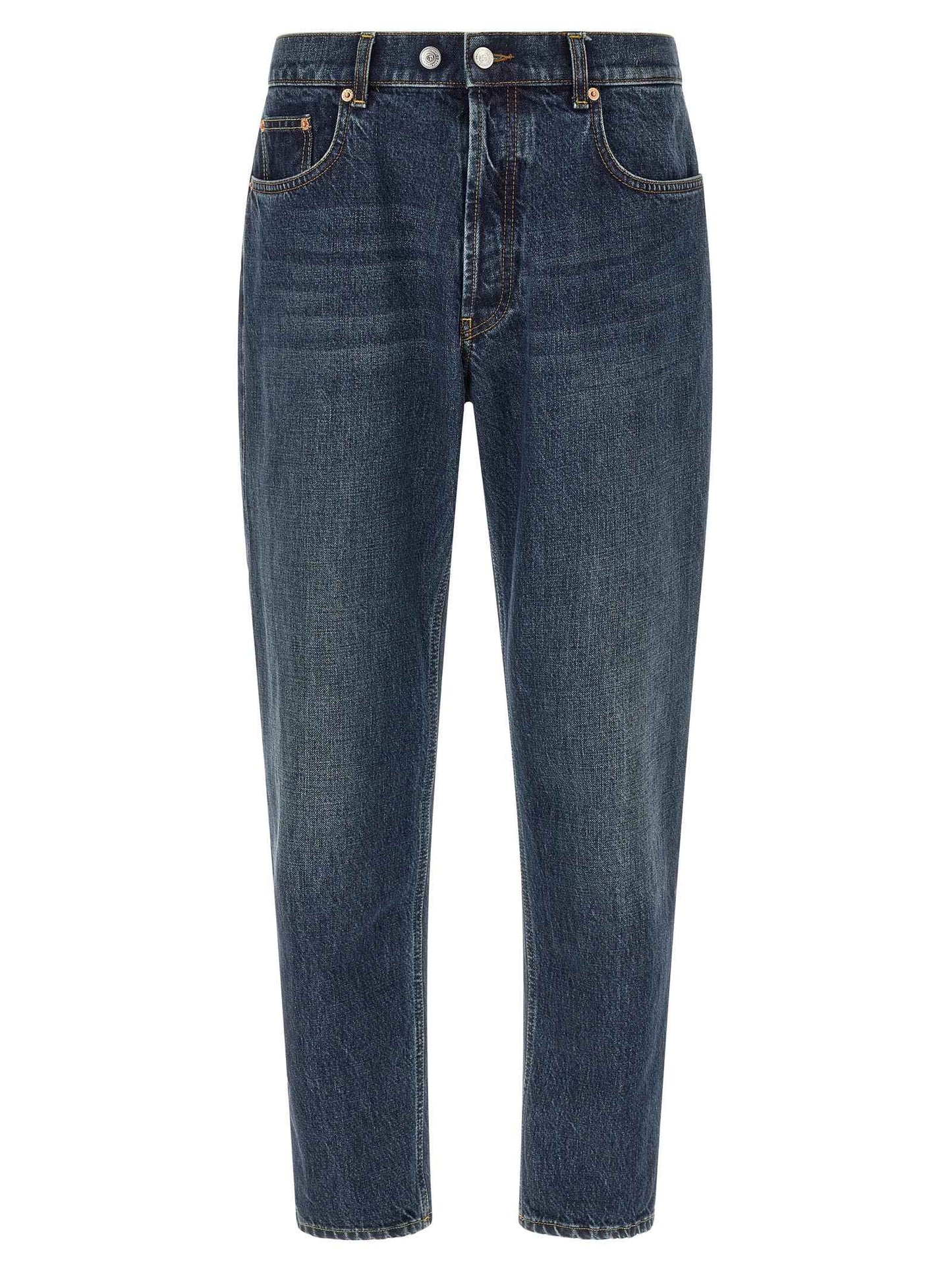 Blue Cotton Tapered Jeans