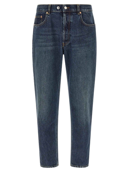 Blue Cotton Tapered Jeans