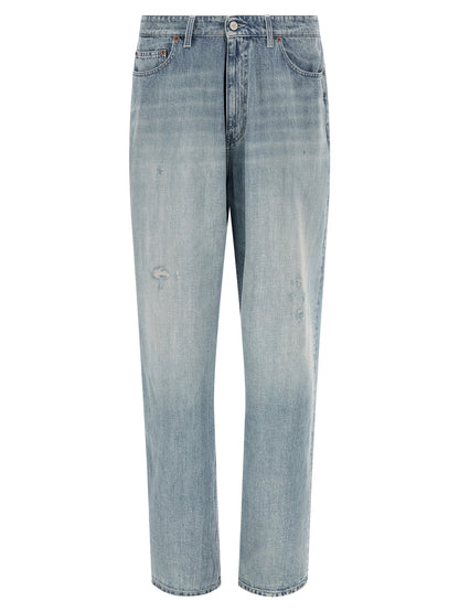 Blue Cotton Straight-Leg Jeans