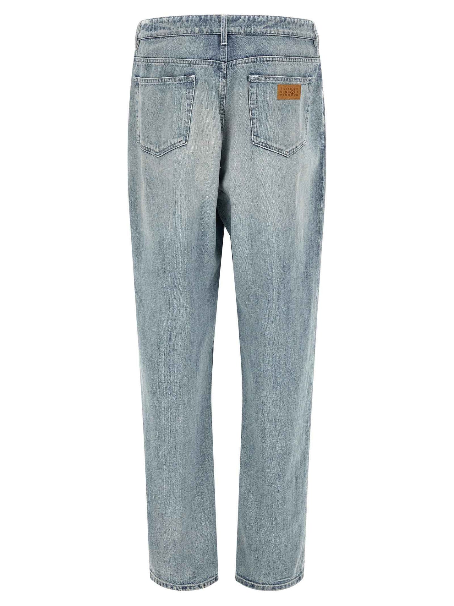 Blue Cotton Straight-Leg Jeans