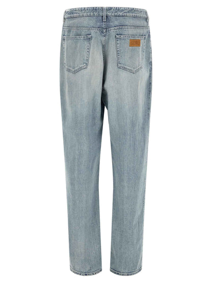 Blue Cotton Straight-Leg Jeans