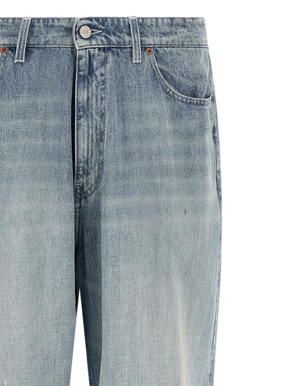 Blue Cotton Straight-Leg Jeans