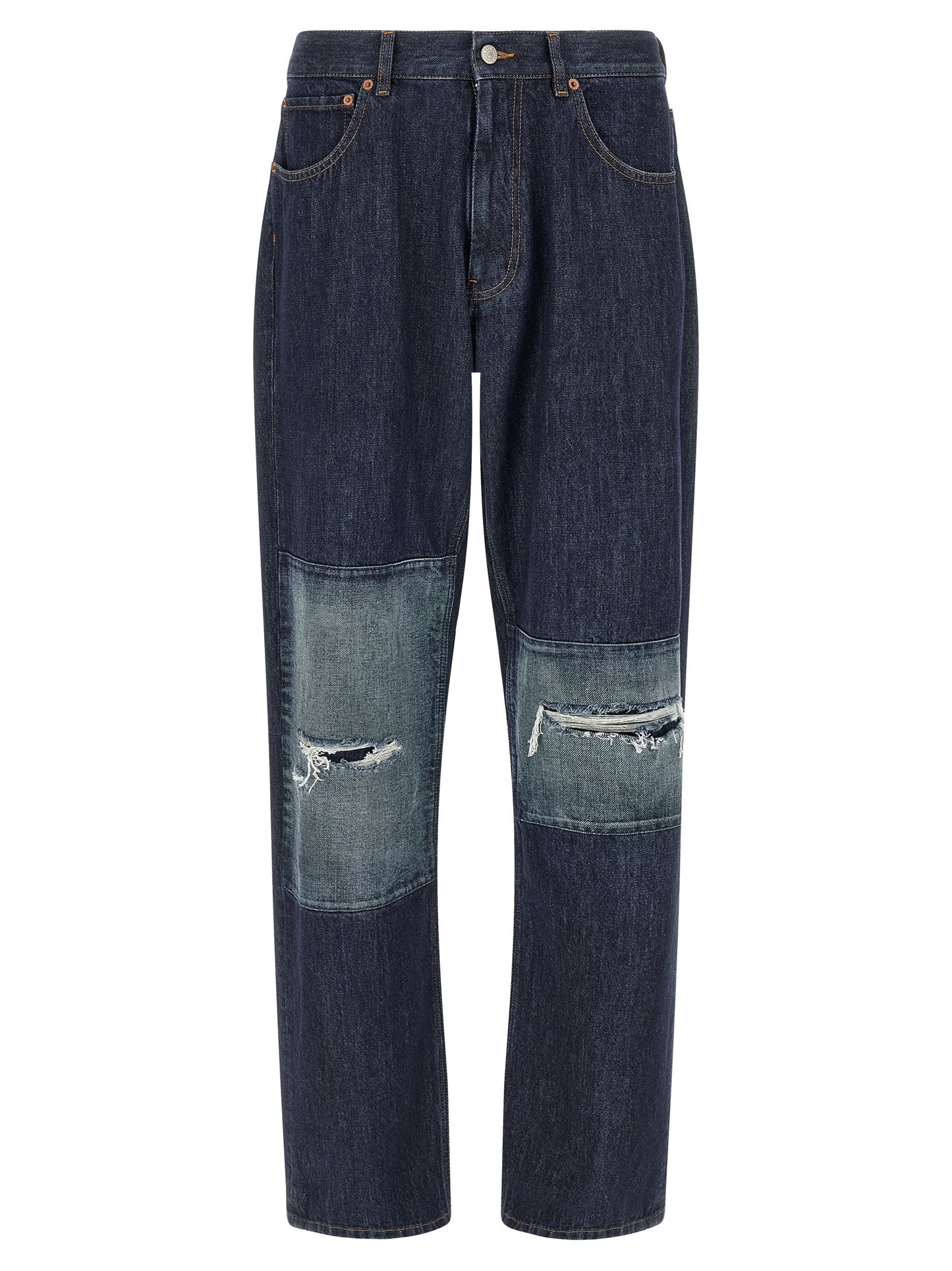 Blue Cotton Straight-Leg Jeans
