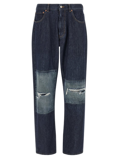 Blue Cotton Straight-Leg Jeans