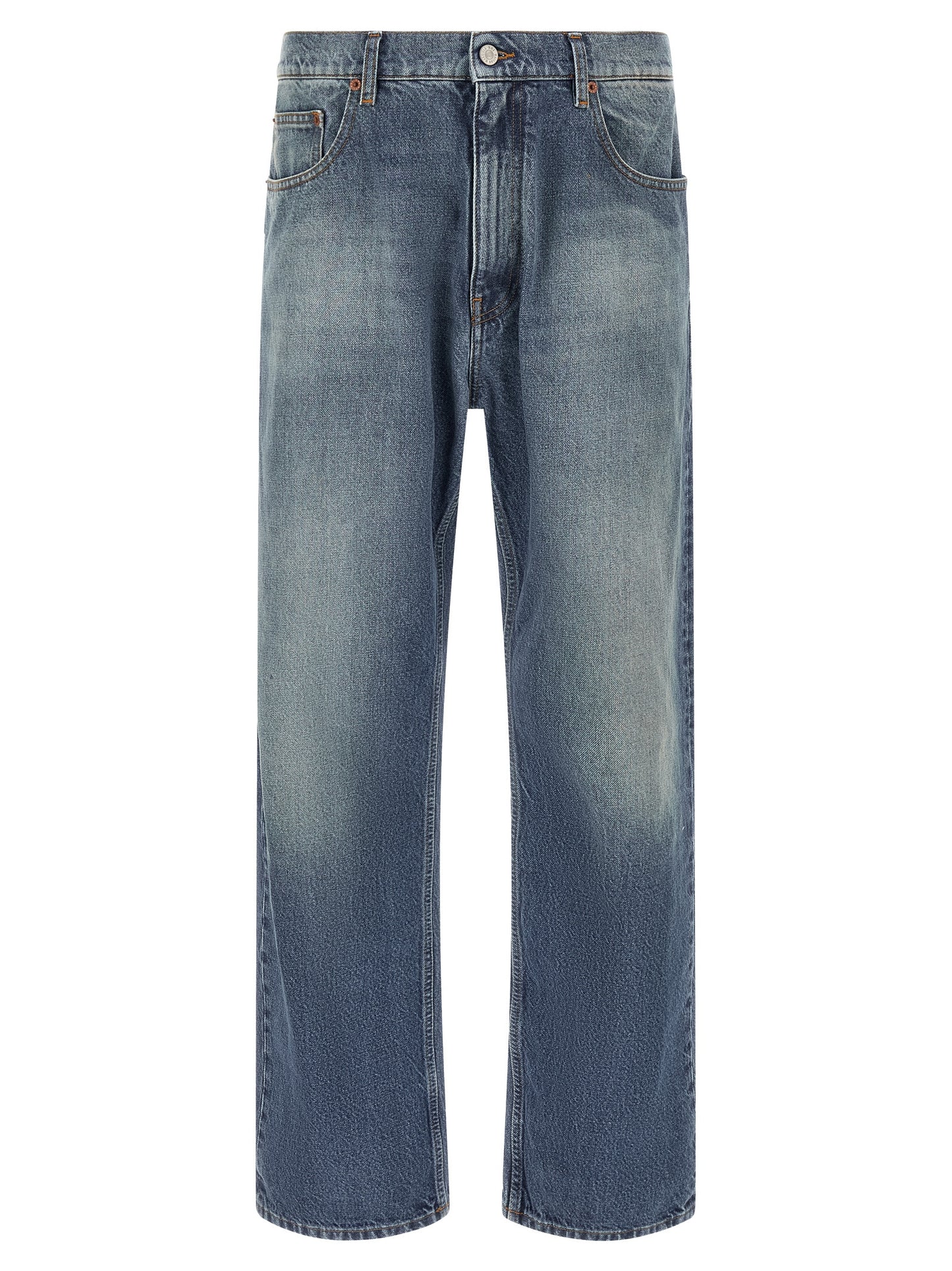 Blue Cotton Straight-Leg Jeans