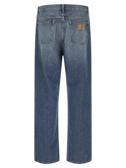 Blue Cotton Straight-Leg Jeans