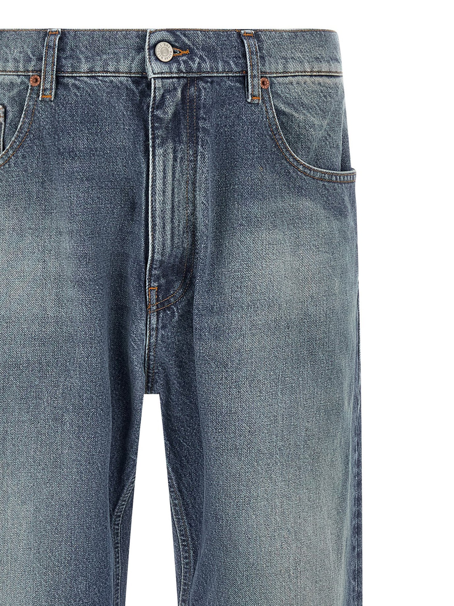 Blue Cotton Straight-Leg Jeans