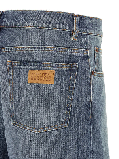 Blue Cotton Straight-Leg Jeans