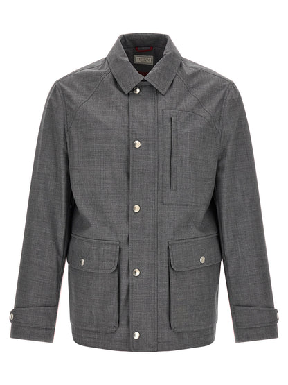 Gray Virgin Wool Full-Length Jacket