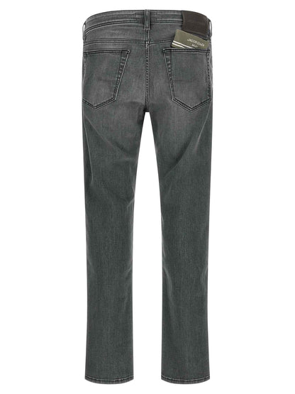 Gray Cotton Slim Fit Jeans