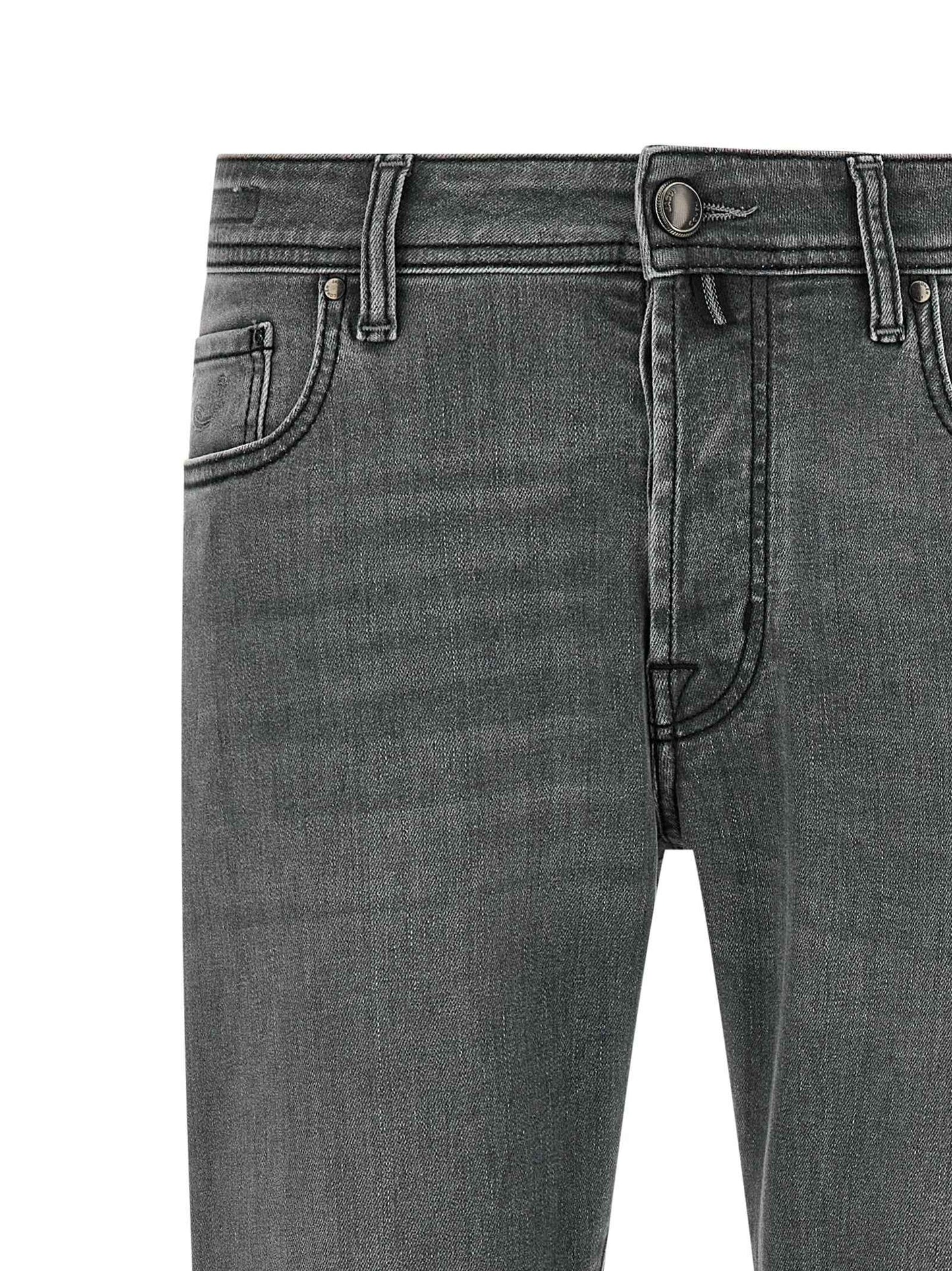 Gray Cotton Slim Fit Jeans