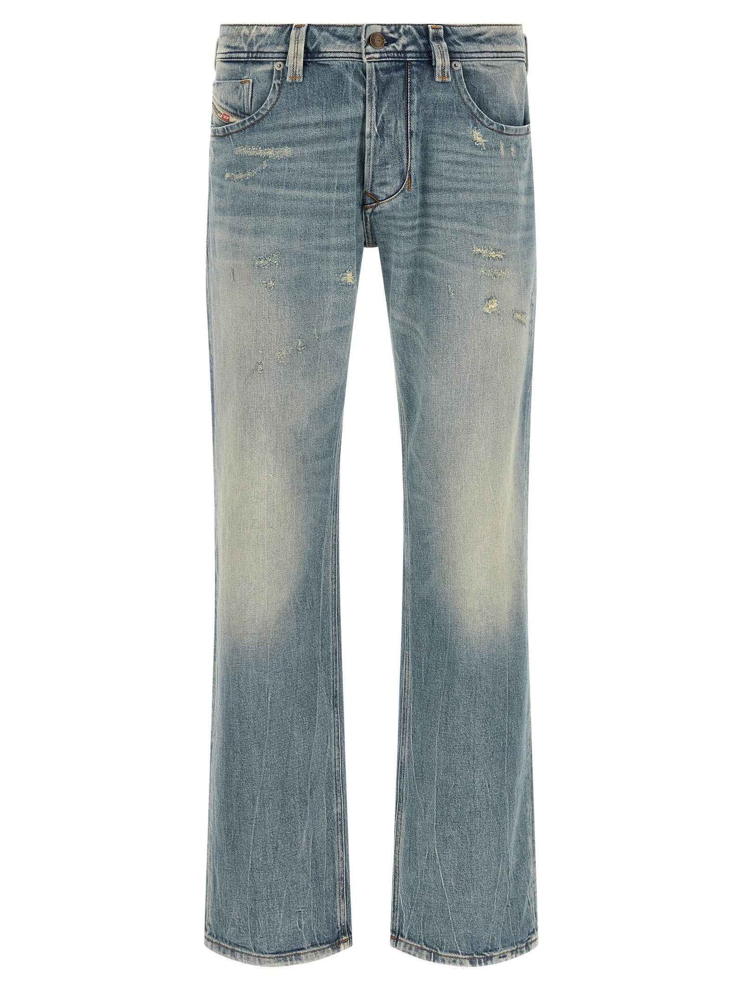 Blue Cotton Straight-Leg Jeans
