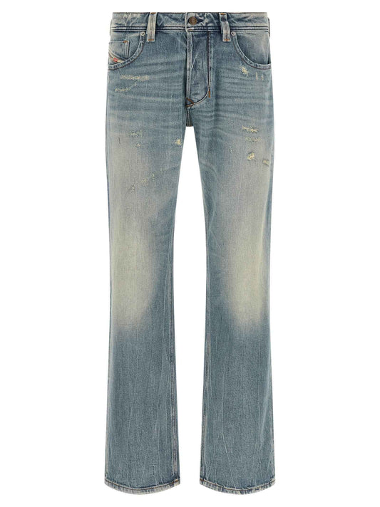 Blue Cotton Straight-Leg Jeans