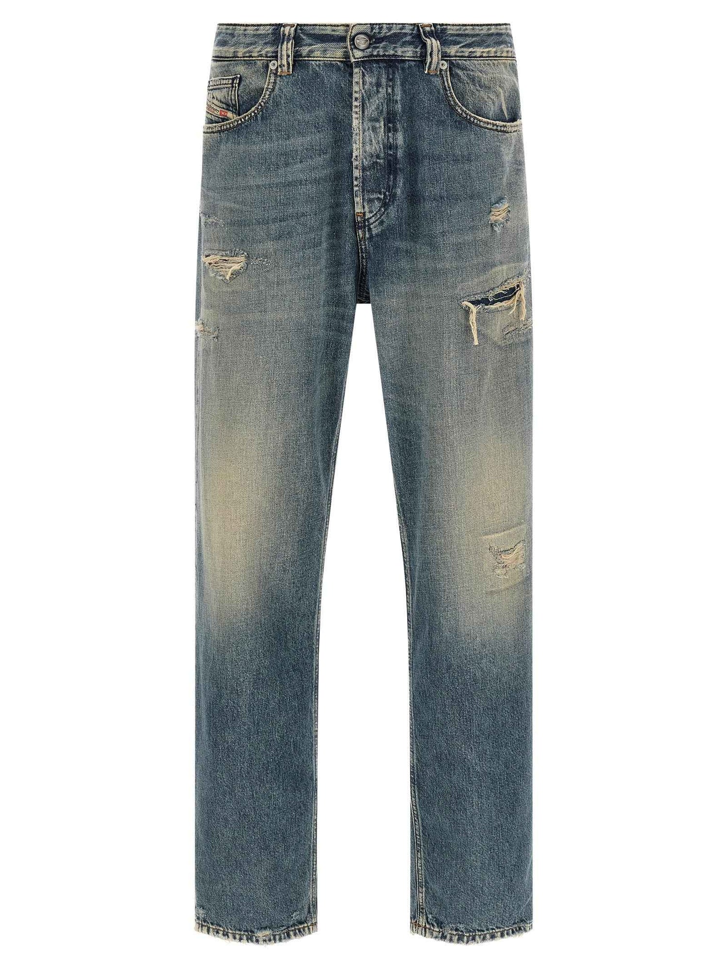 Blue Cotton Tapered Jeans