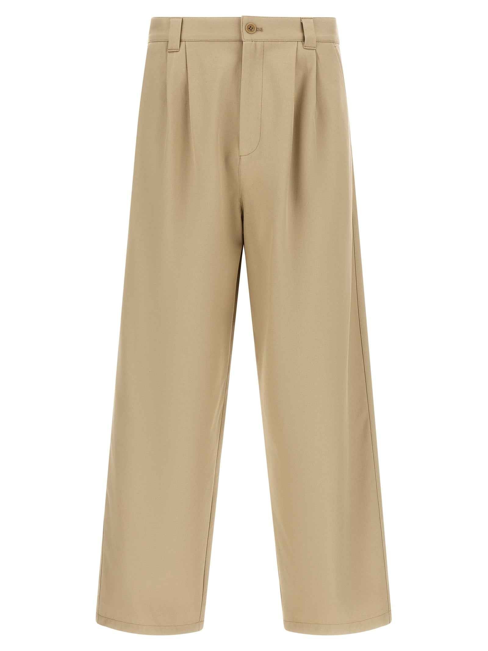 Beige Cotton Casual Pants