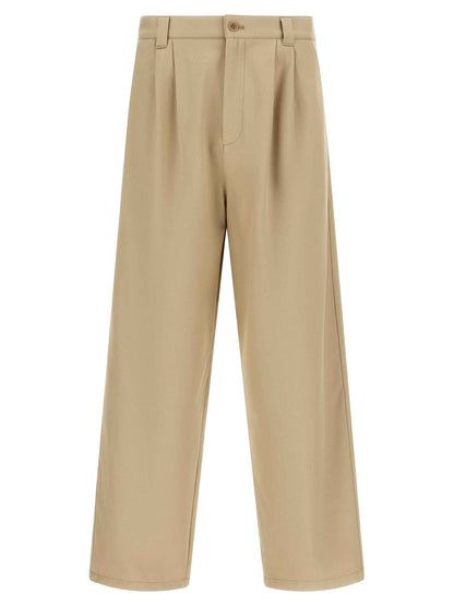 Beige Cotton Casual Pants