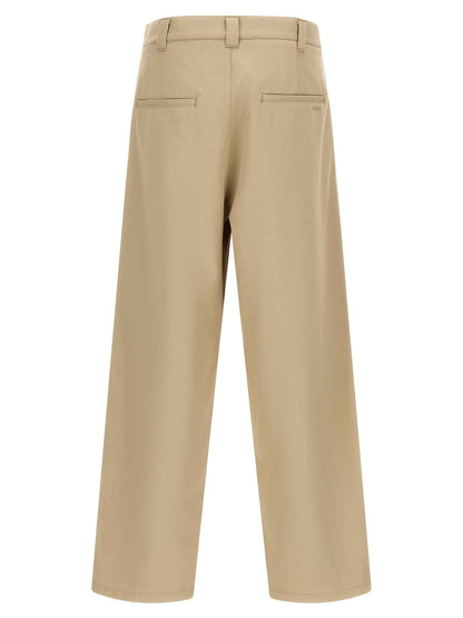 Beige Cotton Casual Pants