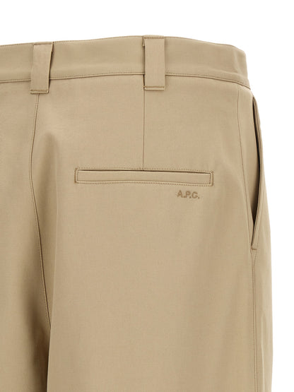 Beige Cotton Casual Pants