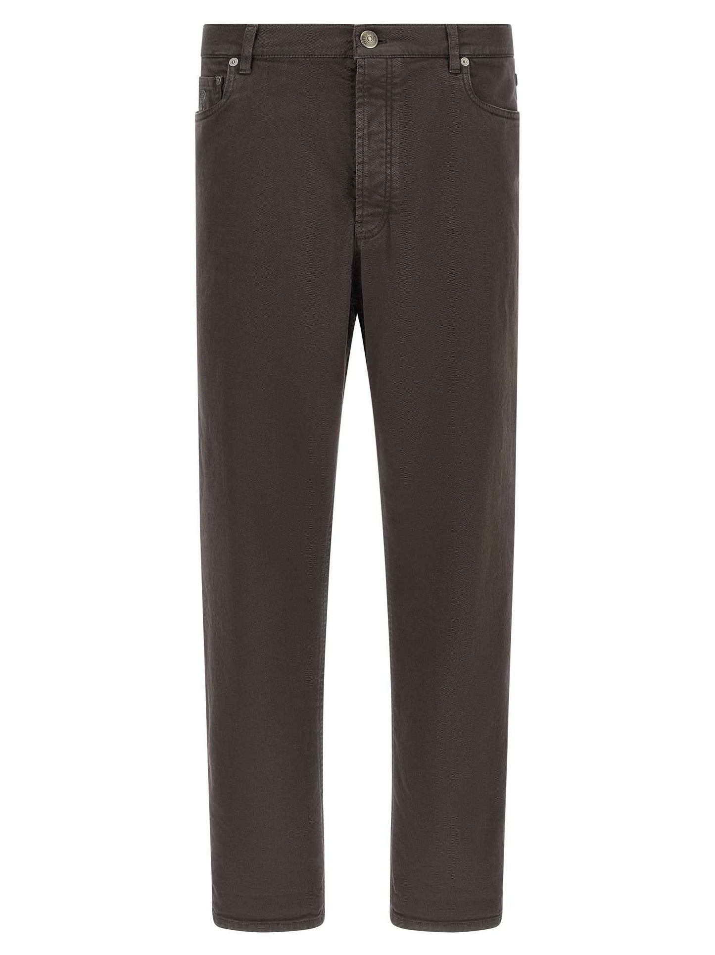 Brown Cotton Straight-Leg Jeans