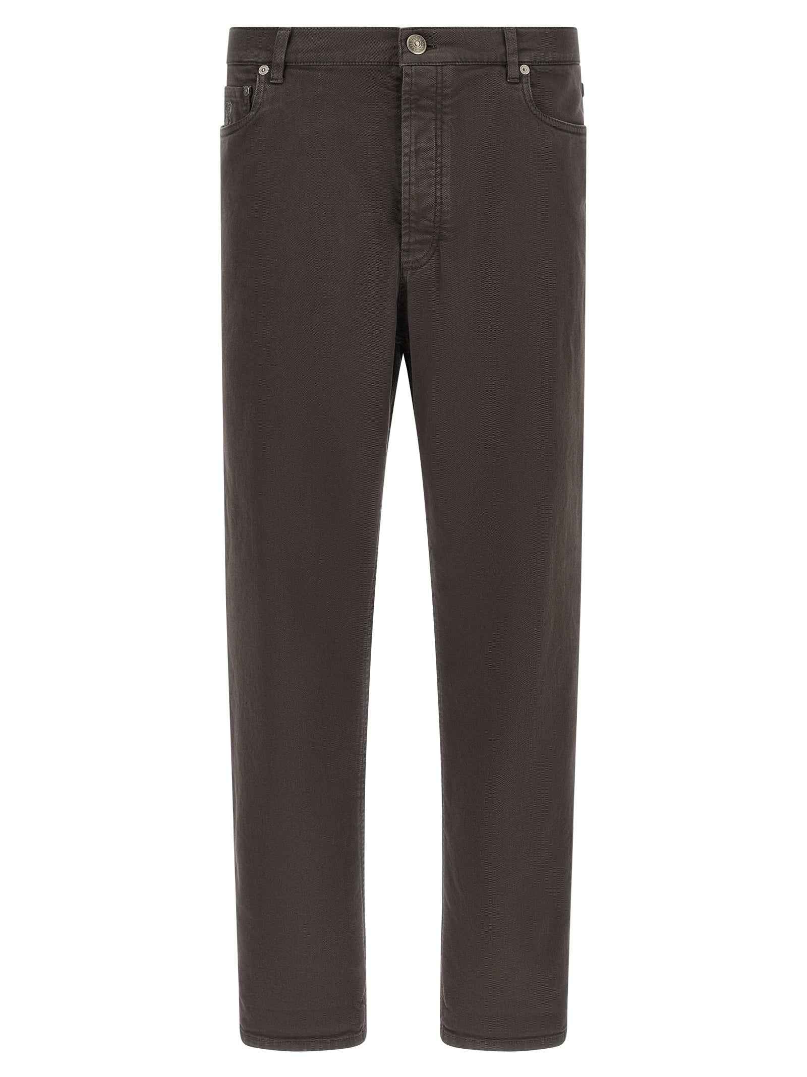 Brown Cotton Straight-Leg Jeans