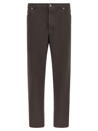 Brown Cotton Straight-Leg Jeans