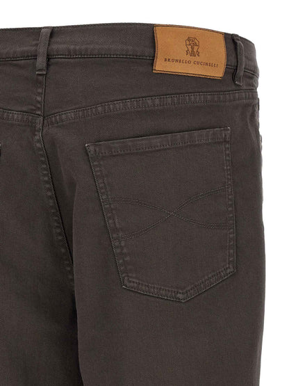 Brown Cotton Straight-Leg Jeans