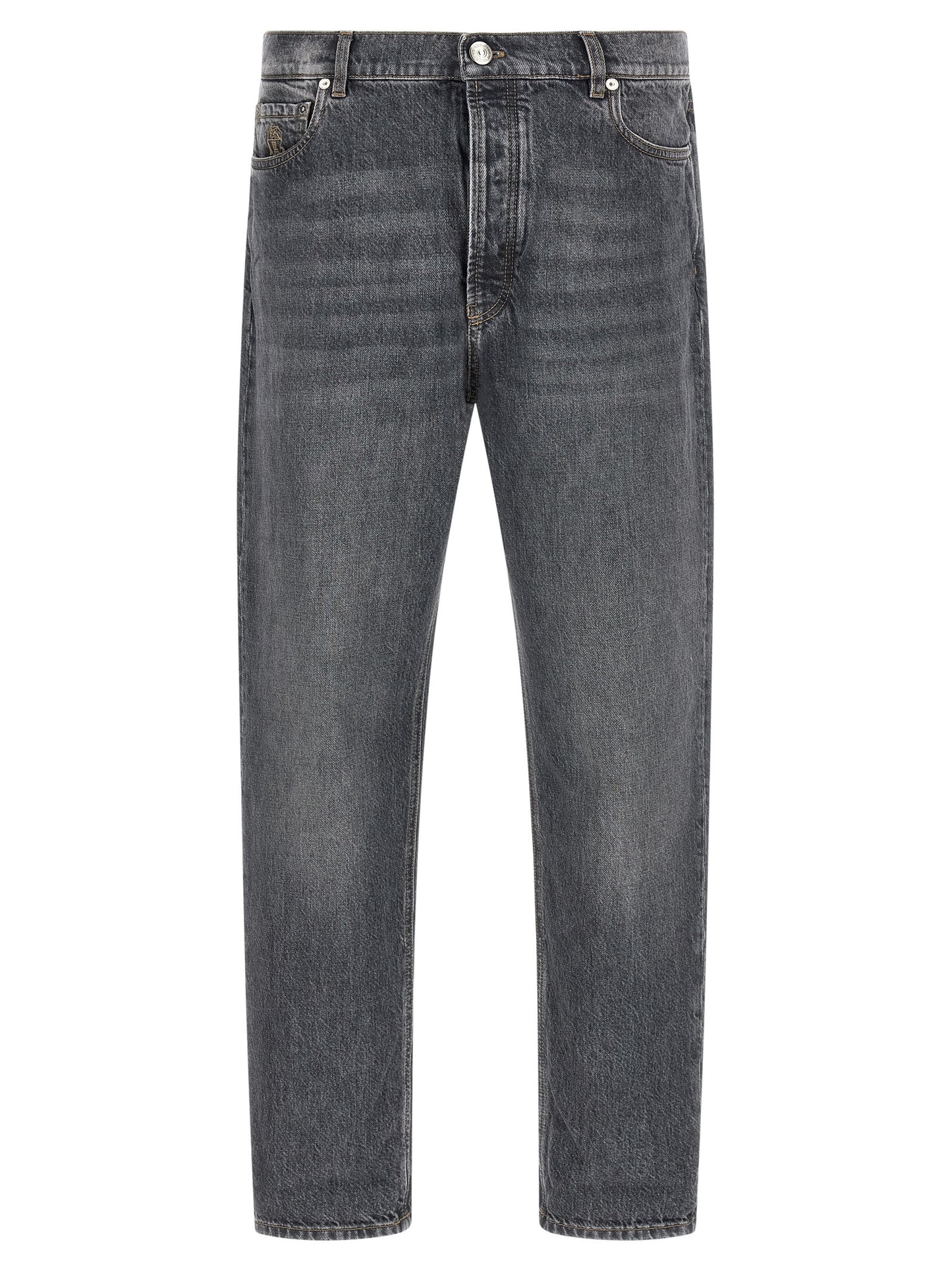 Gray Cotton Straight-Leg Jeans