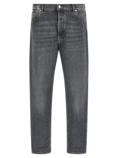 Gray Cotton Straight-Leg Jeans