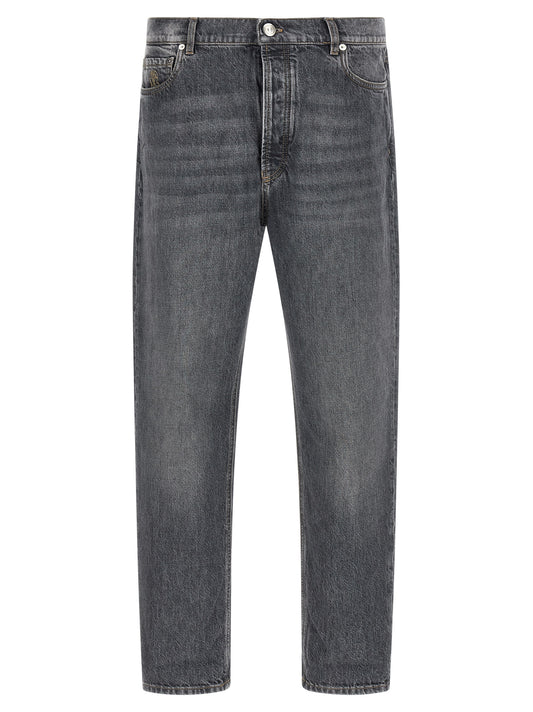 Gray Cotton Straight-Leg Jeans