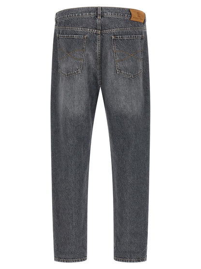Gray Cotton Straight-Leg Jeans