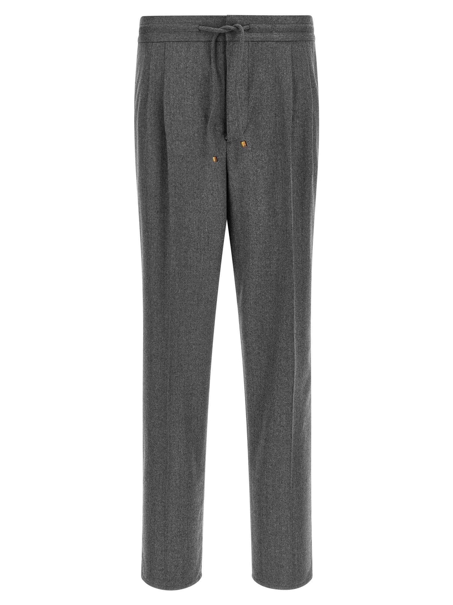 Gray Virgin Wool Casual Pants