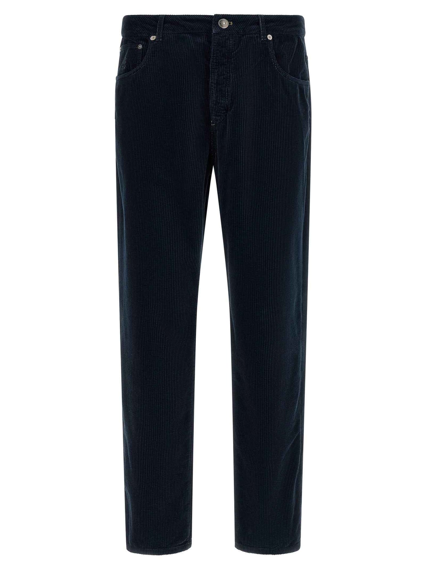 Blue Cotton Casual Pants