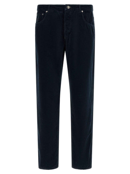 Blue Cotton Casual Pants