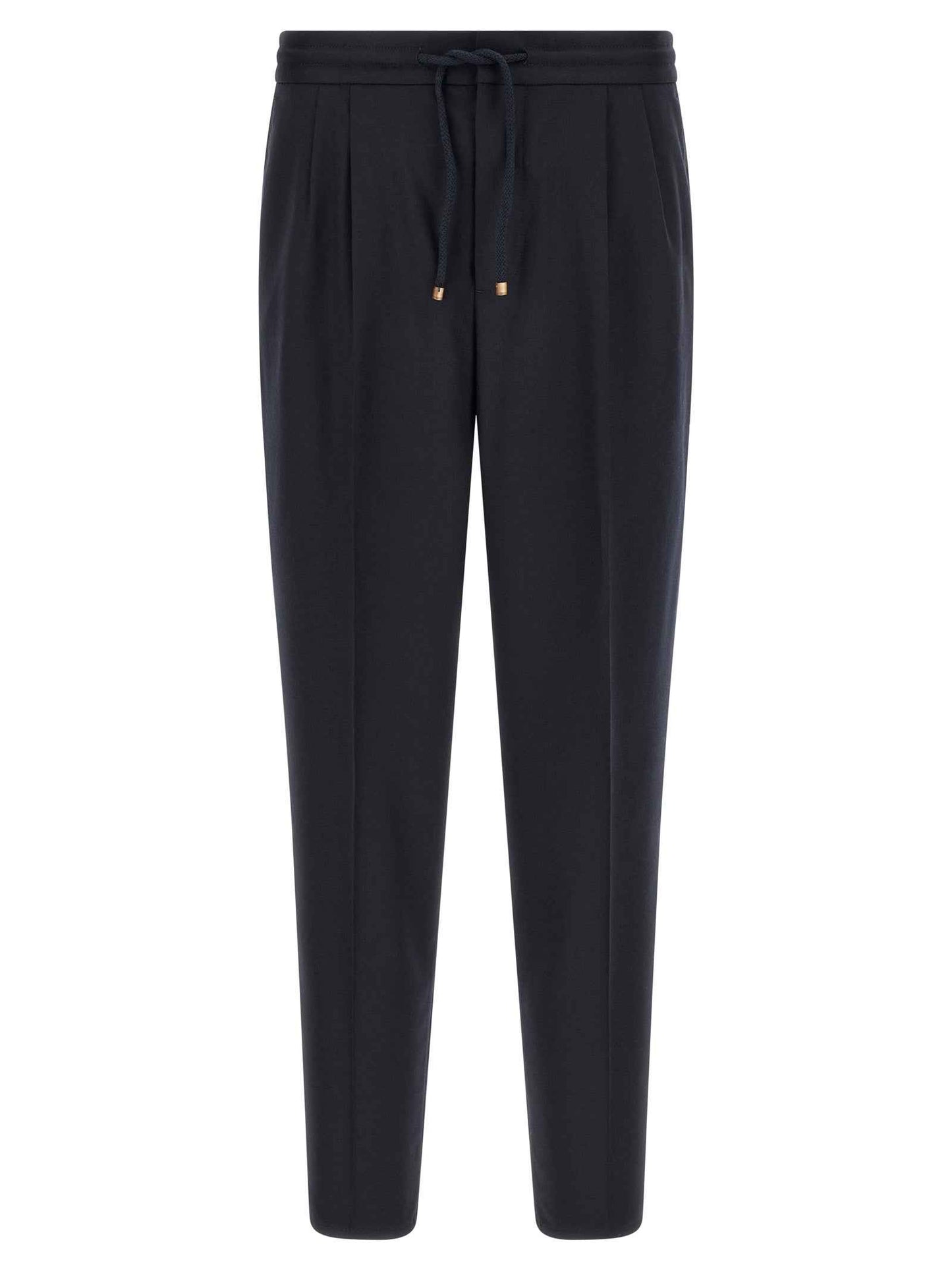 Blue Virgin Wool Casual Pants
