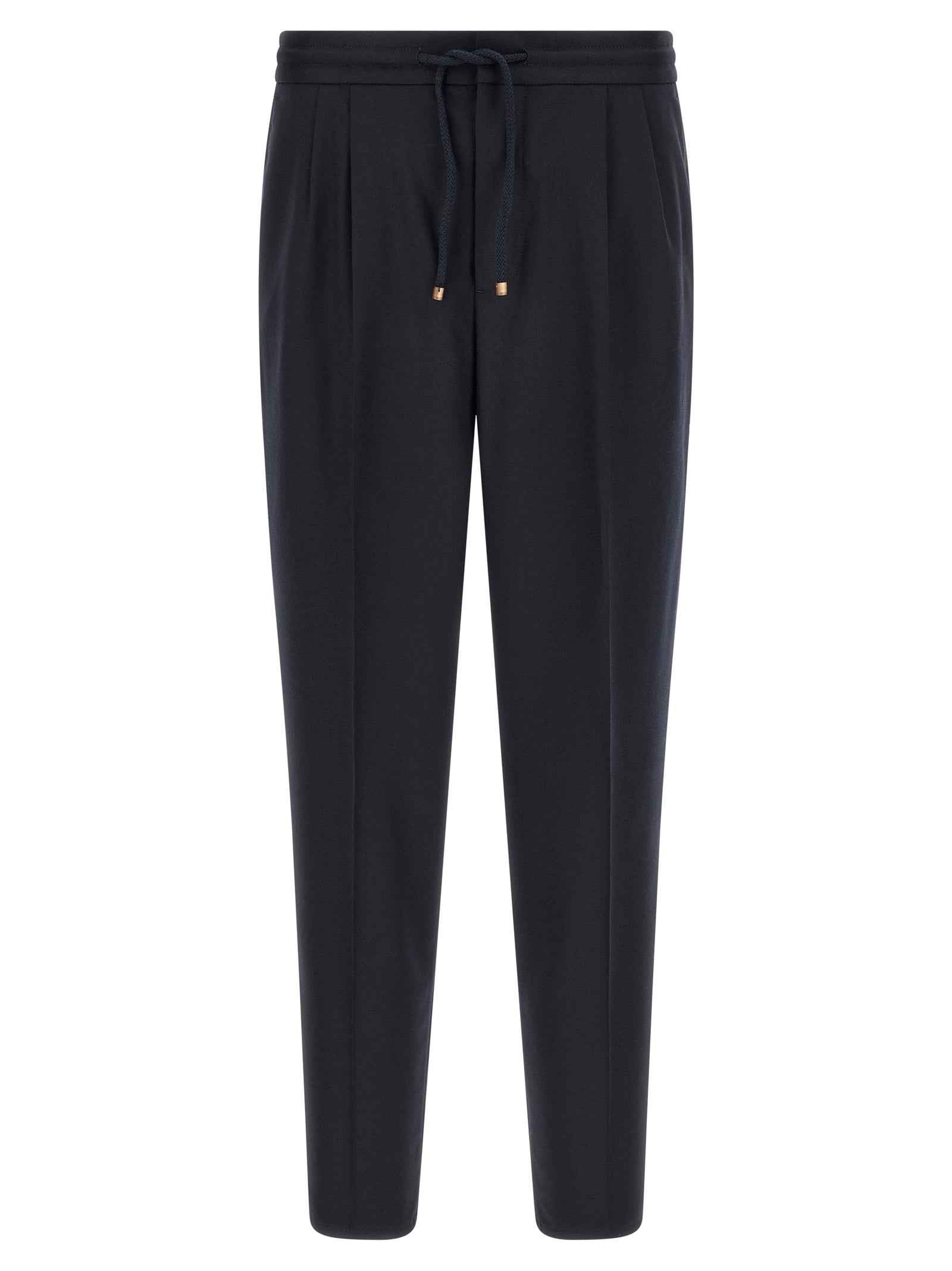 Blue Virgin Wool Casual Pants