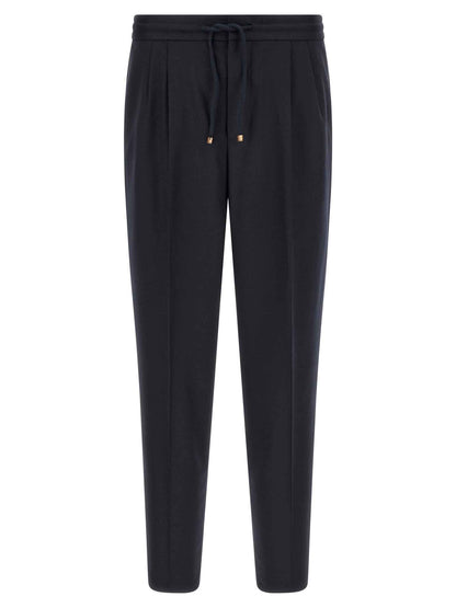 Blue Virgin Wool Casual Pants