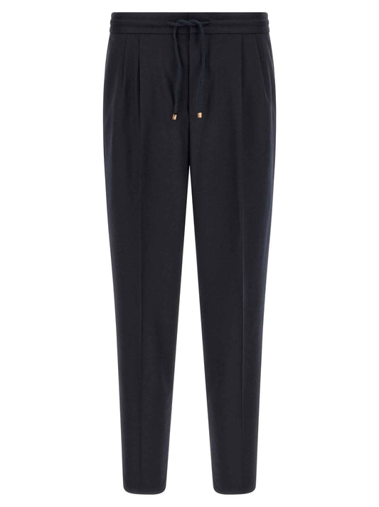 Blue Virgin Wool Casual Pants