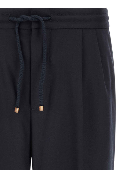 Blue Virgin Wool Casual Pants