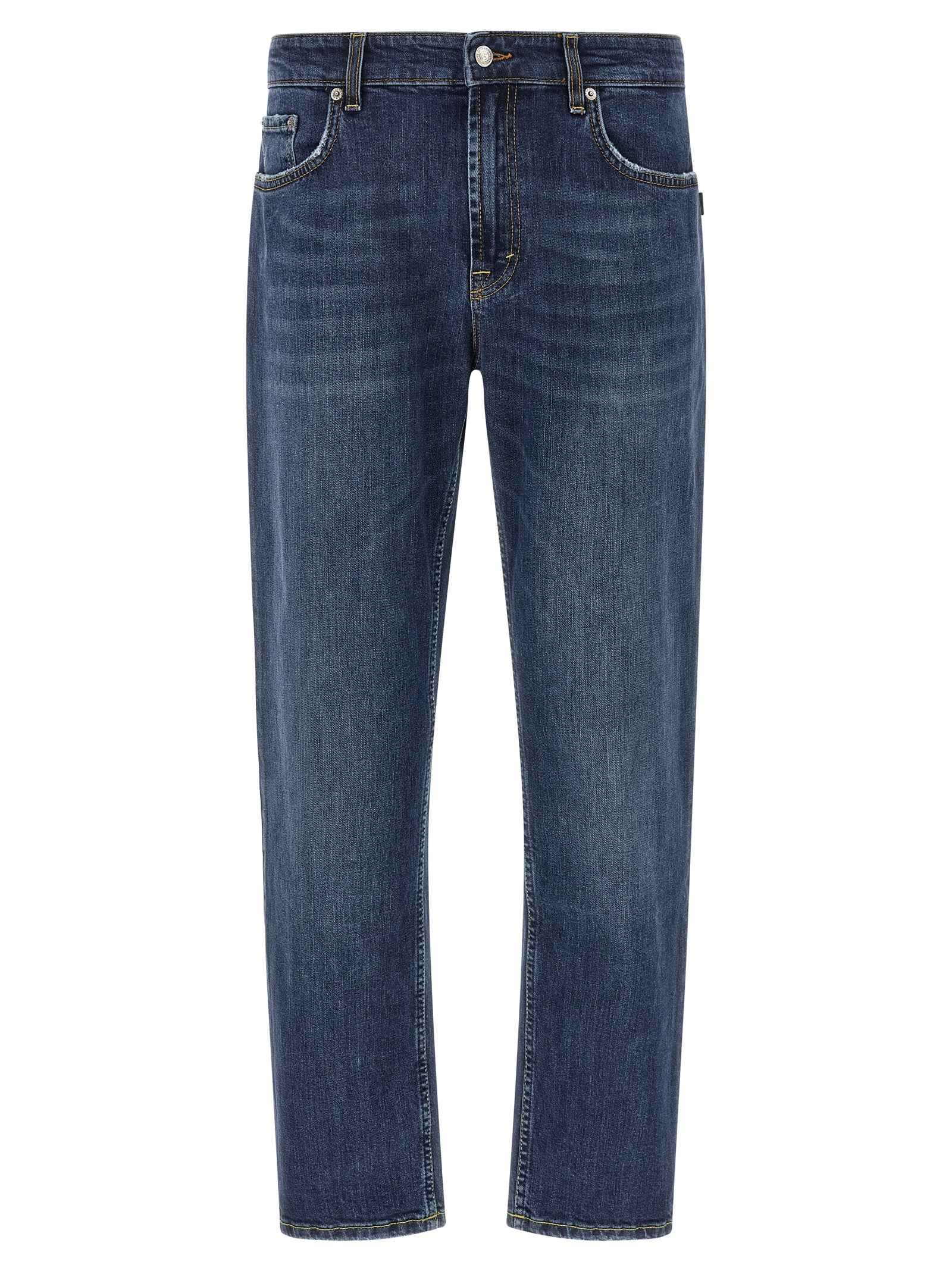 Blue Cotton Cropped Jeans