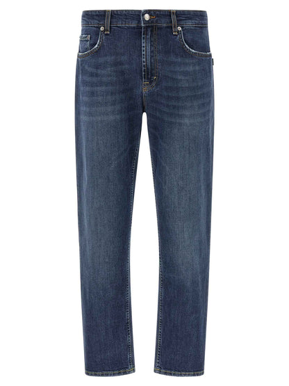 Blue Cotton Cropped Jeans
