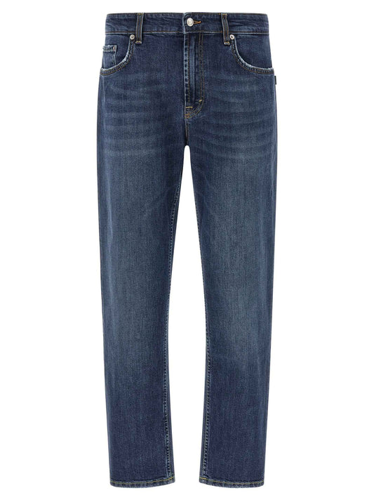 Blue Cotton Cropped Jeans