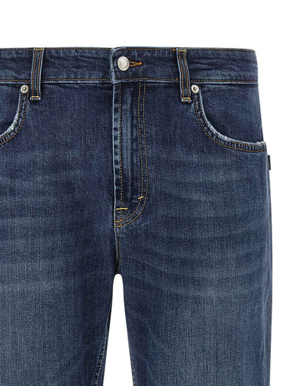 Blue Cotton Cropped Jeans