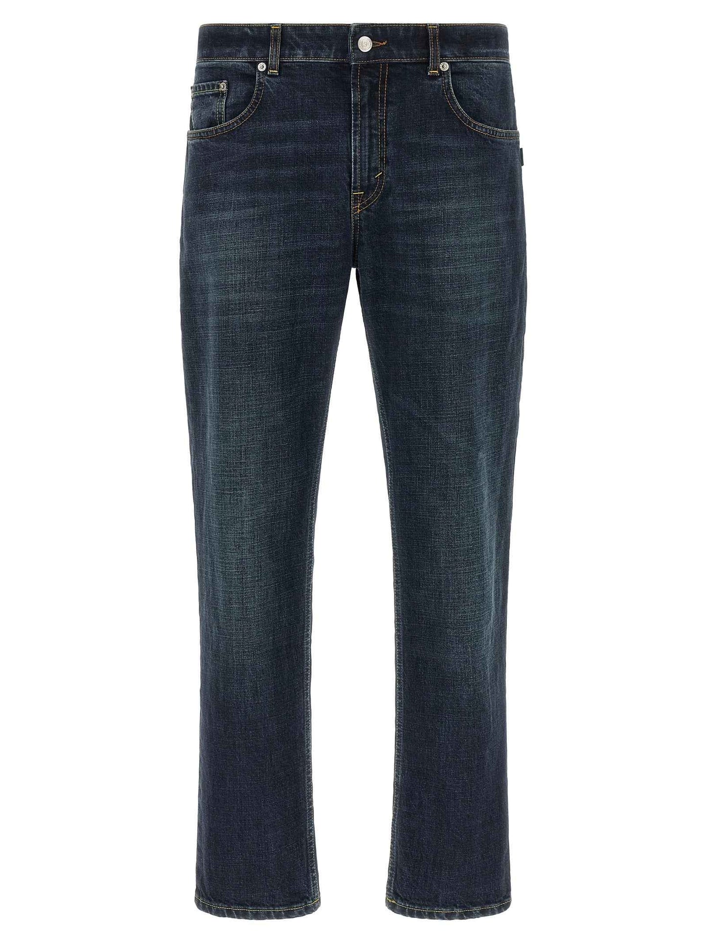 Blue Cotton Cropped Jeans