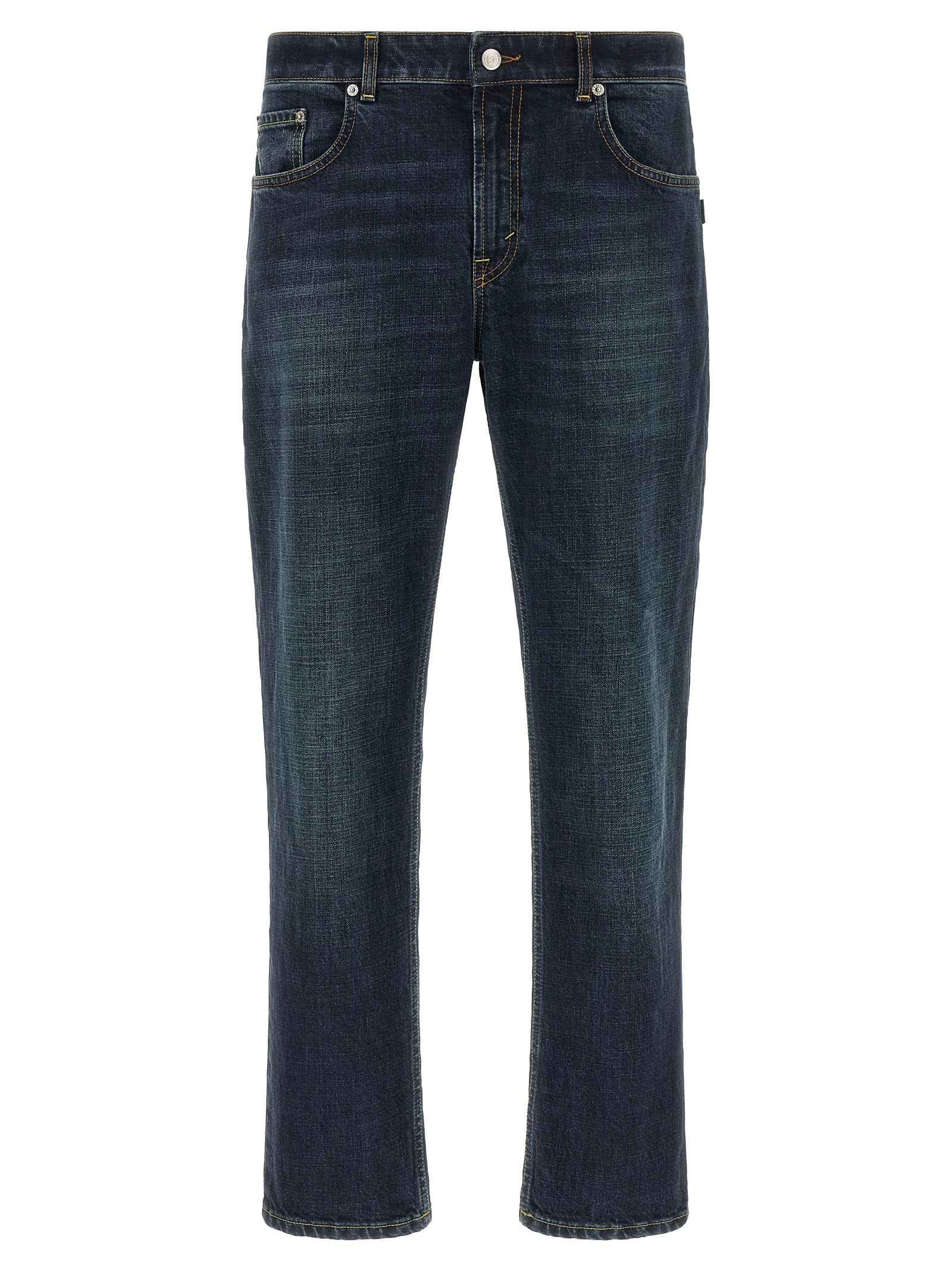 Blue Cotton Cropped Jeans