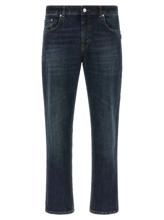 Blue Cotton Cropped Jeans