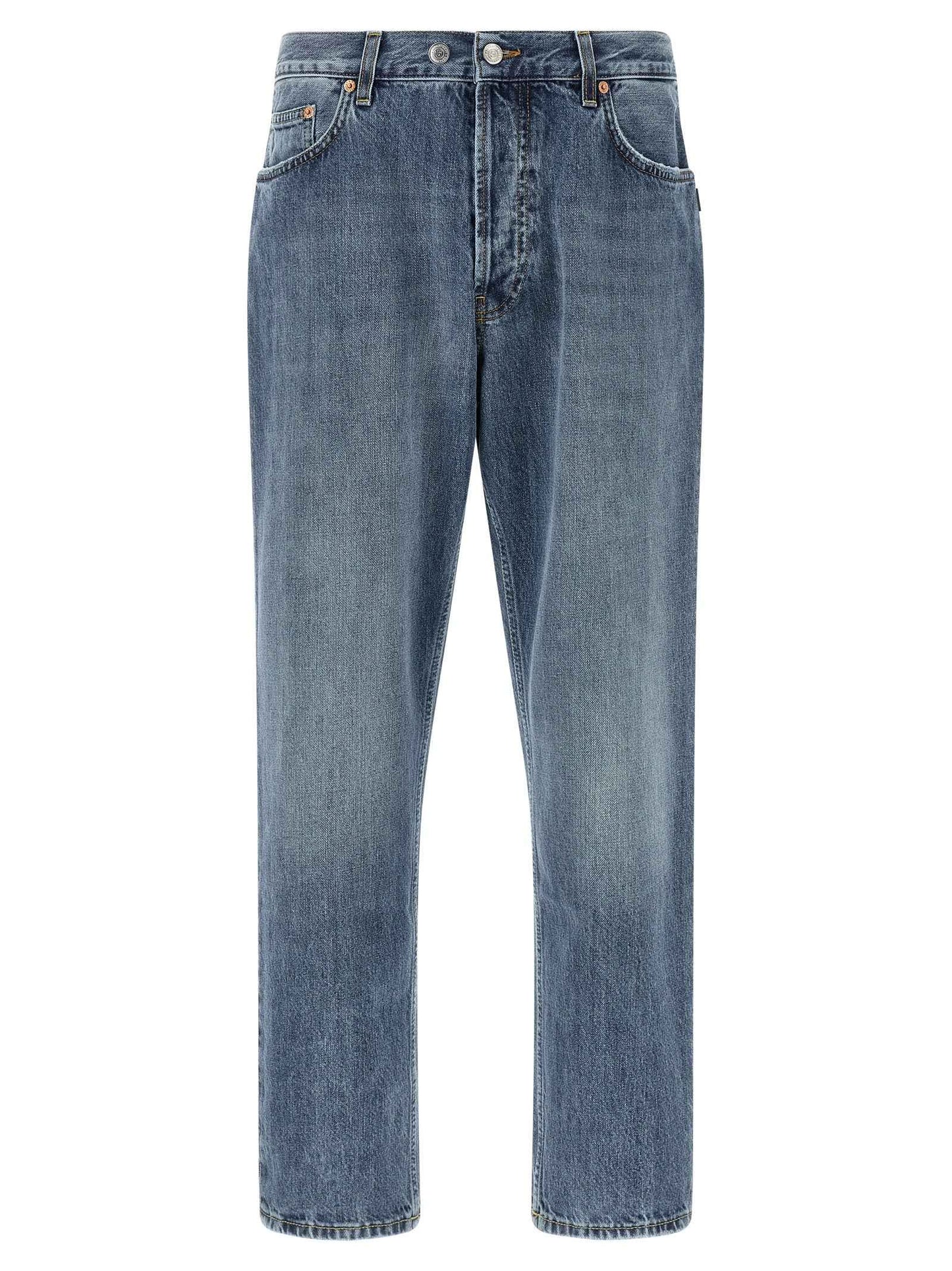 Blue Cotton Tapered Jeans