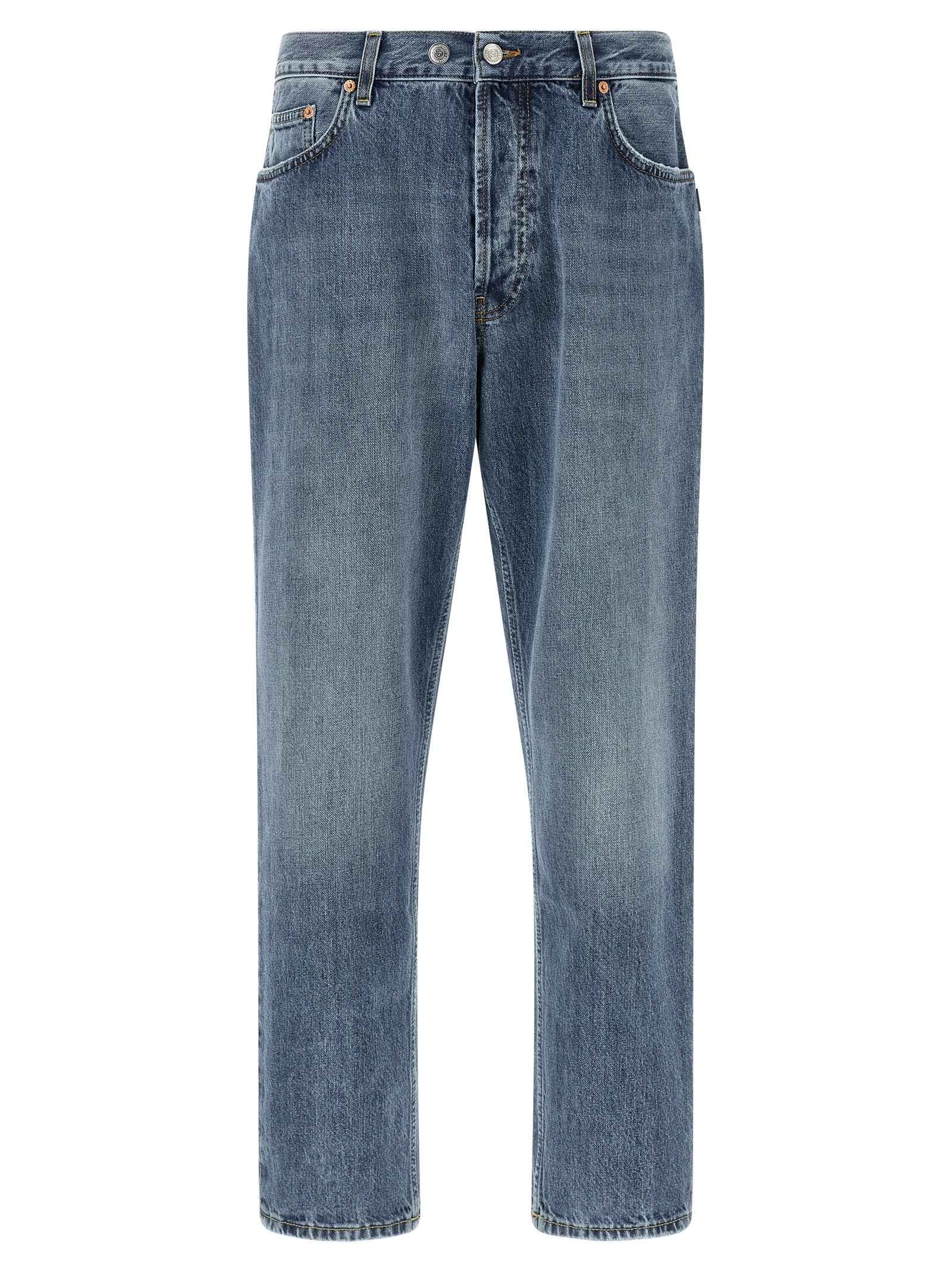 Blue Cotton Tapered Jeans