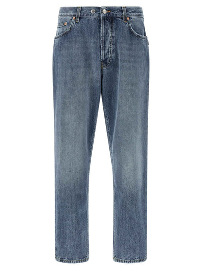 Blue Cotton Tapered Jeans