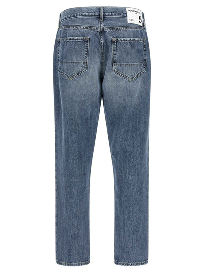 Blue Cotton Tapered Jeans