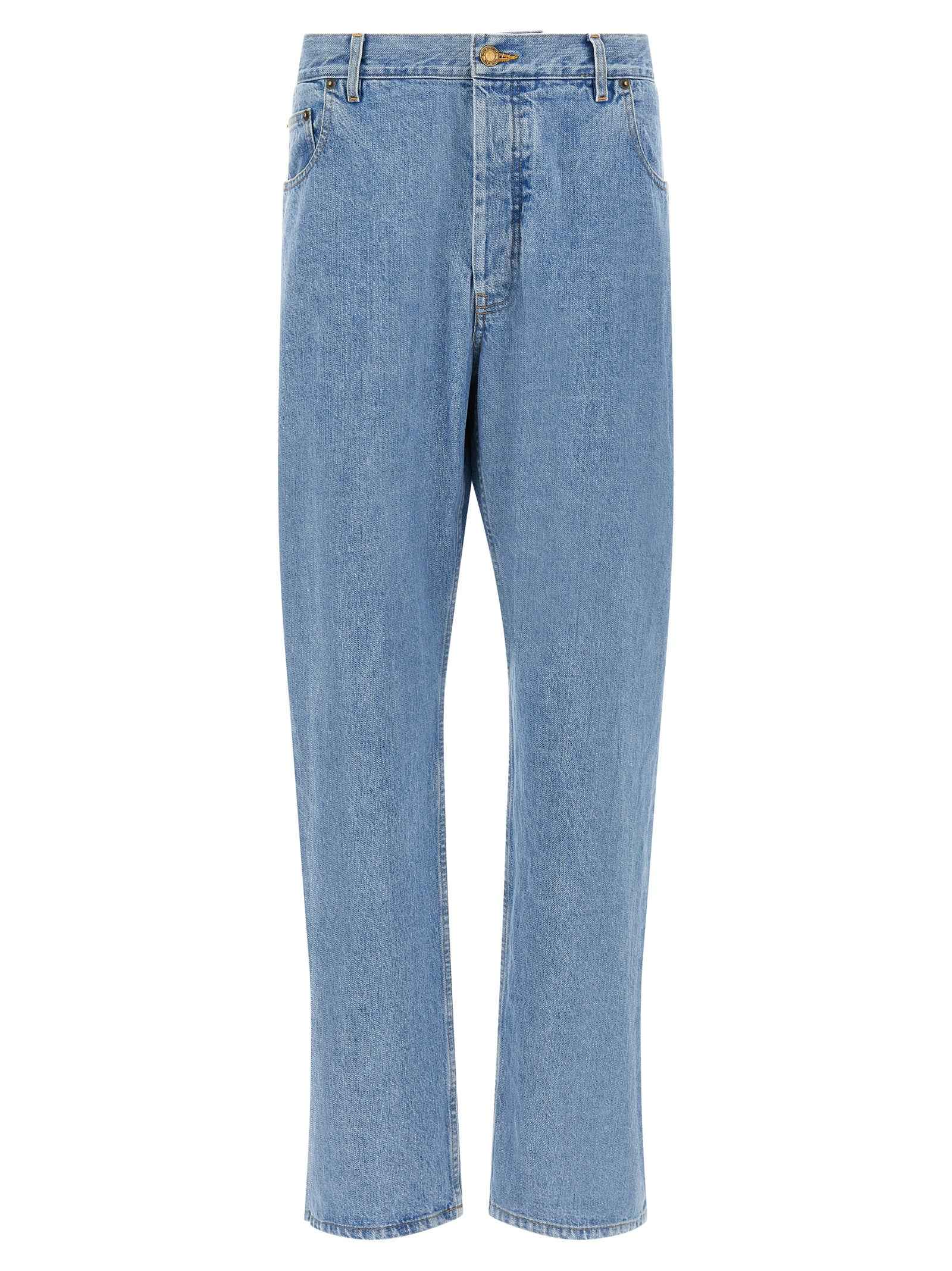 Blue Cotton Straight-Leg Jeans